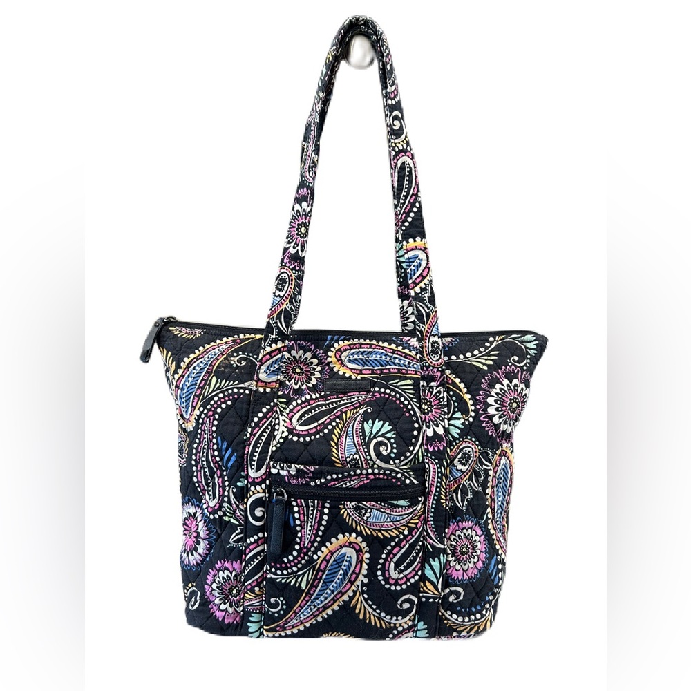 Vera Bradley Tote Bag, Banana Swirl, Black with Paisley Design Colorful